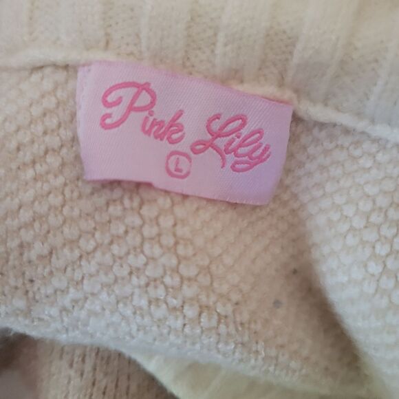 Pink Lily Cream Tan Leopard Print Long Sleeve Round Neck Pullover Sweater Size L - Picture 9 of 15